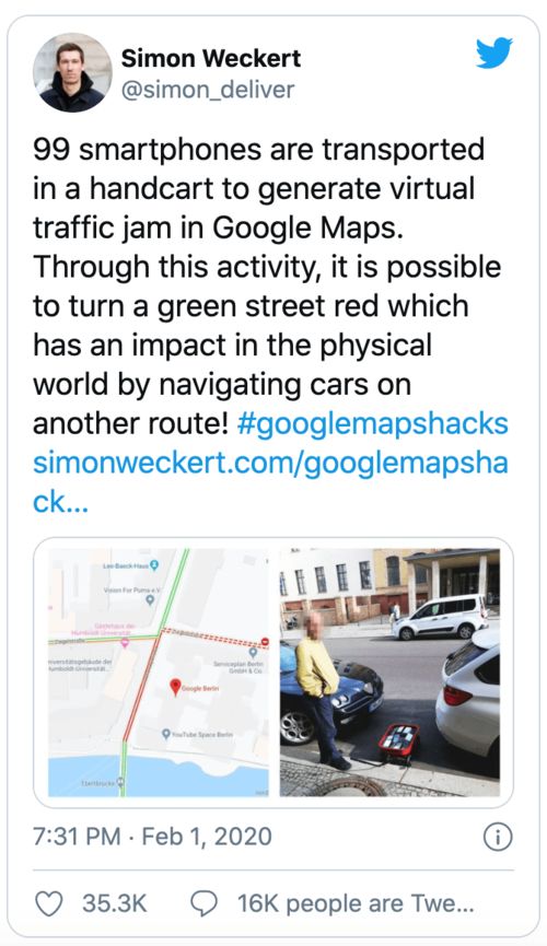 人工智能 攻击谷歌地图,造成 交通堵塞